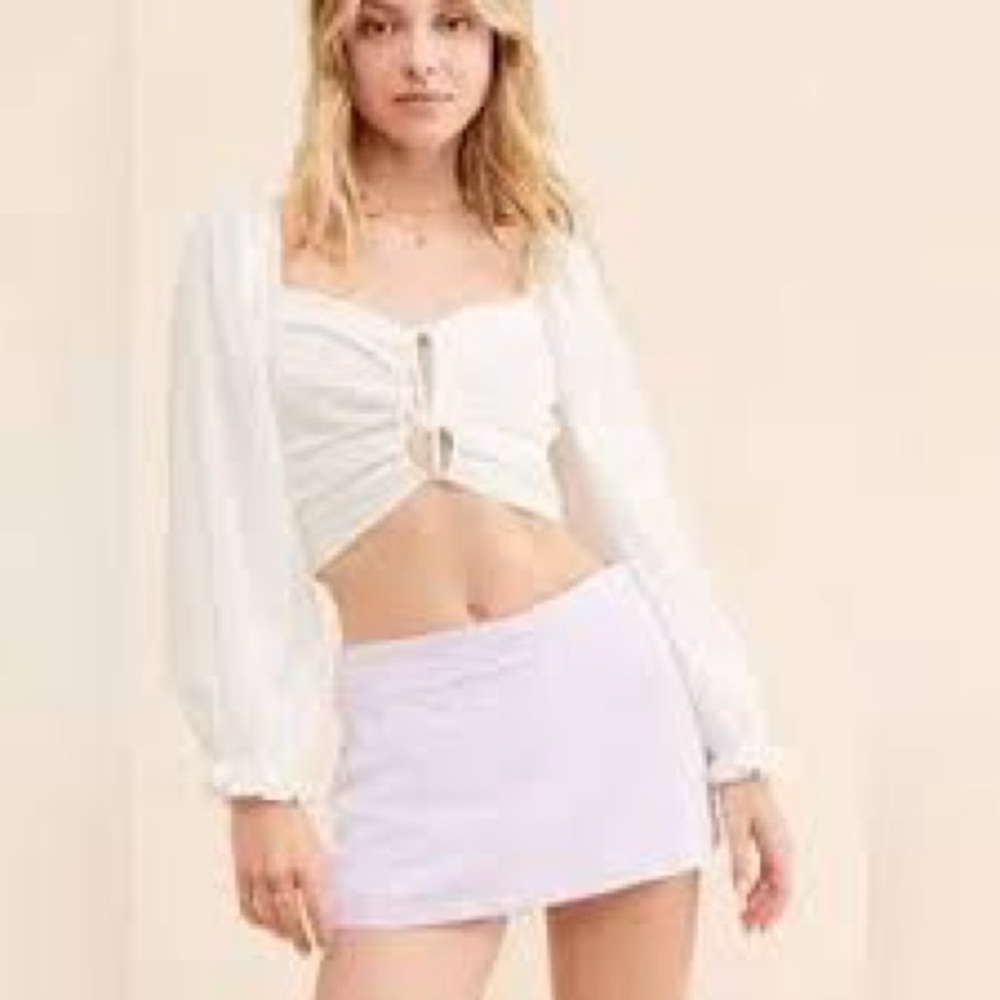ASTR The Label White Tie-Front Puff Sleeve Top – Size Large